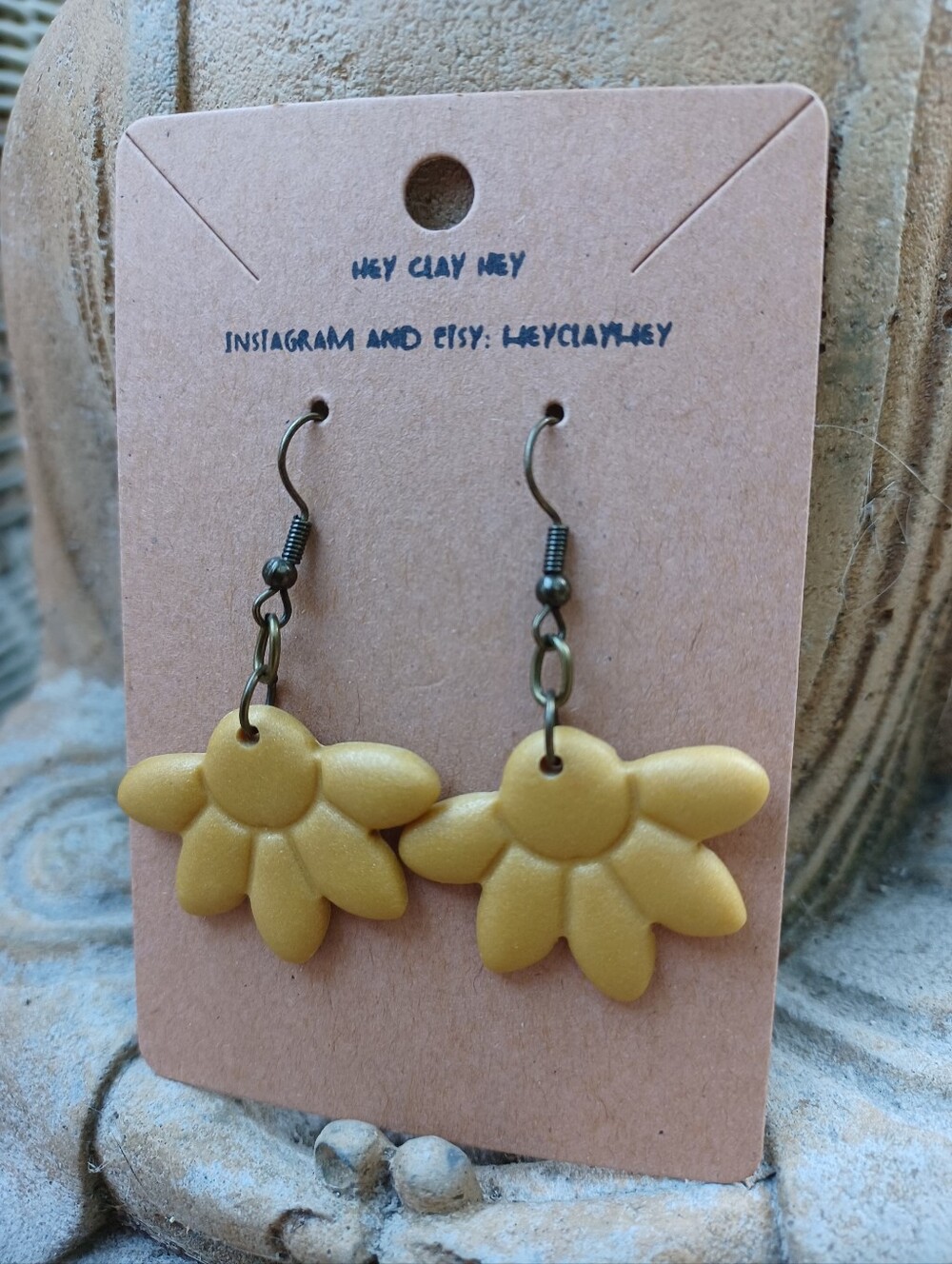 💗 3/$10 💗 Handmade Yellow Clay Half Floral Earrings - Picture 2 of 5
